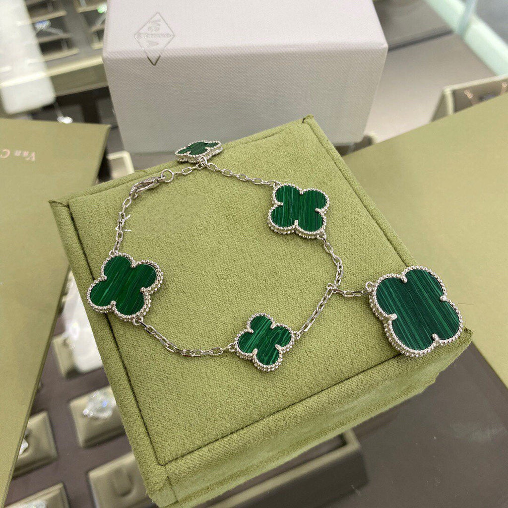 ⭐Miroze CLOVER 5 MOTIFS SIVLER MALACHITE BRACELET