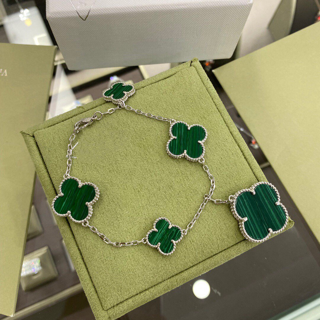 ⭐Miroze CLOVER 5 MOTIFS SIVLER MALACHITE BRACELET