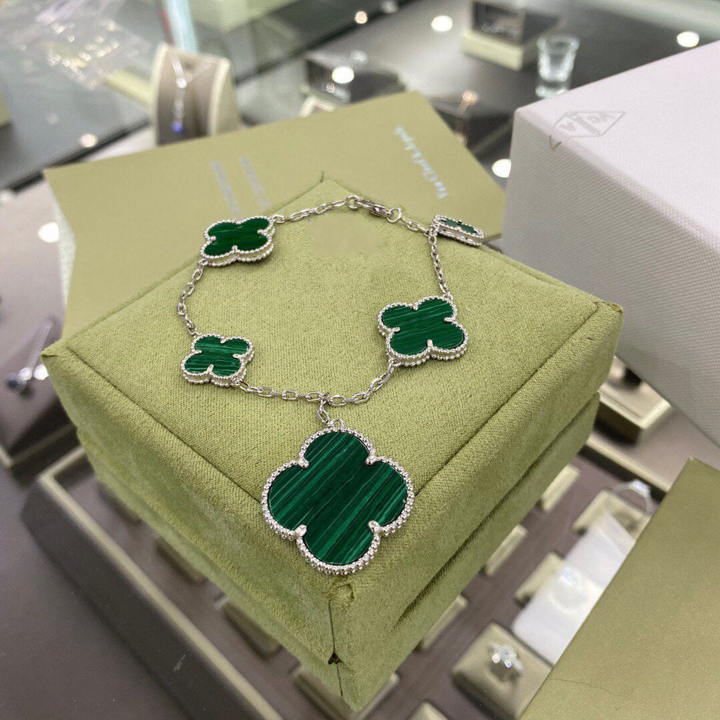 ⭐Miroze CLOVER 5 MOTIFS SIVLER MALACHITE BRACELET