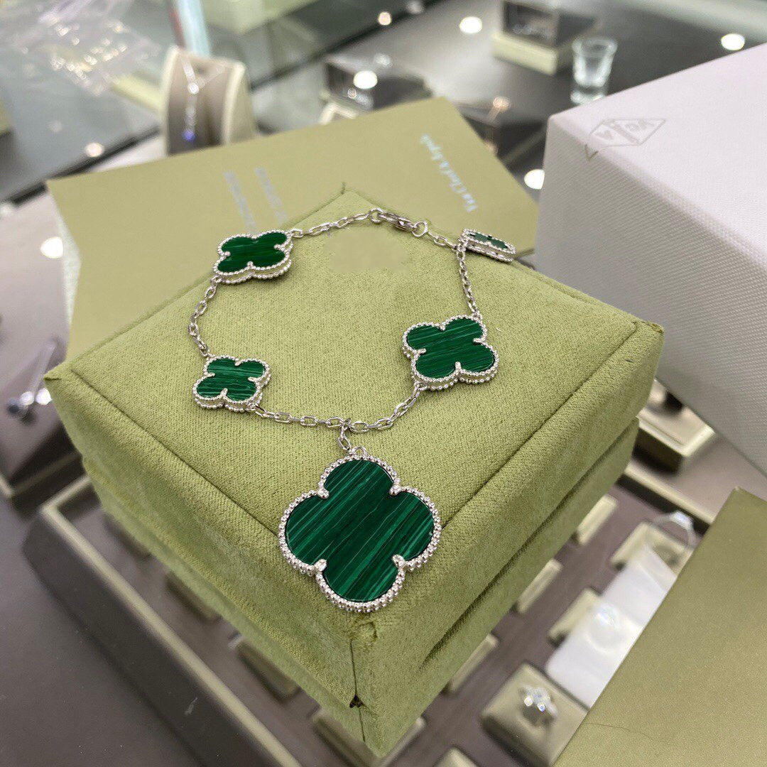 ⭐Miroze CLOVER 5 MOTIFS SIVLER MALACHITE BRACELET