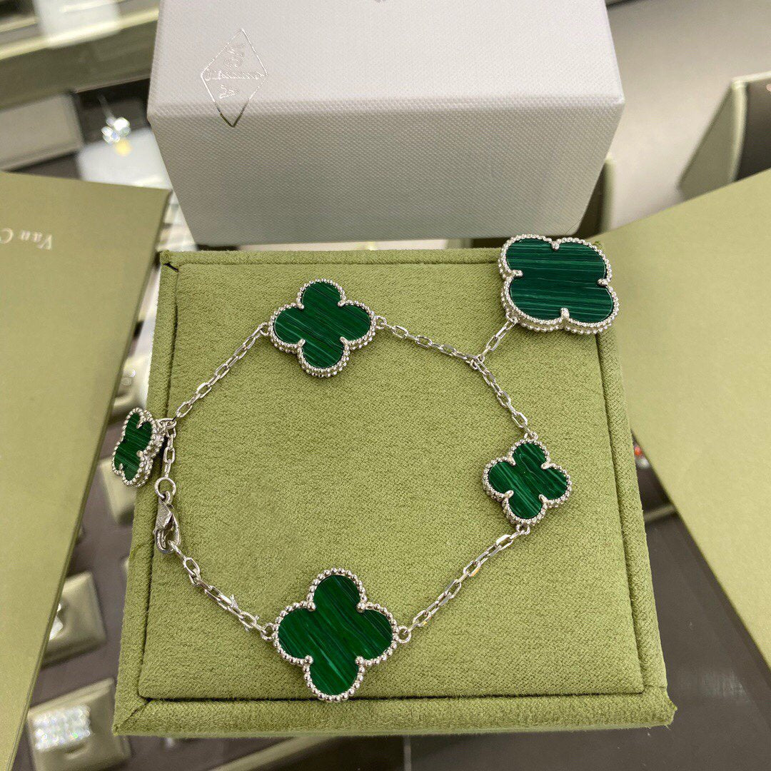⭐Miroze CLOVER 5 MOTIFS SIVLER MALACHITE BRACELET