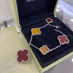 ⭐Miroze CLOVER 5 MOTIFS SIVLER CARNELIAN TIGER EYE BRACELET