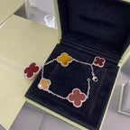 ⭐Miroze CLOVER 5 MOTIFS SIVLER CARNELIAN TIGER EYE BRACELET