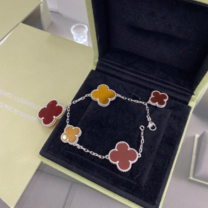 [⭐Miroze]CLOVER 5 MOTIFS SIVLER CARNELIAN TIGER EYE BRACELET