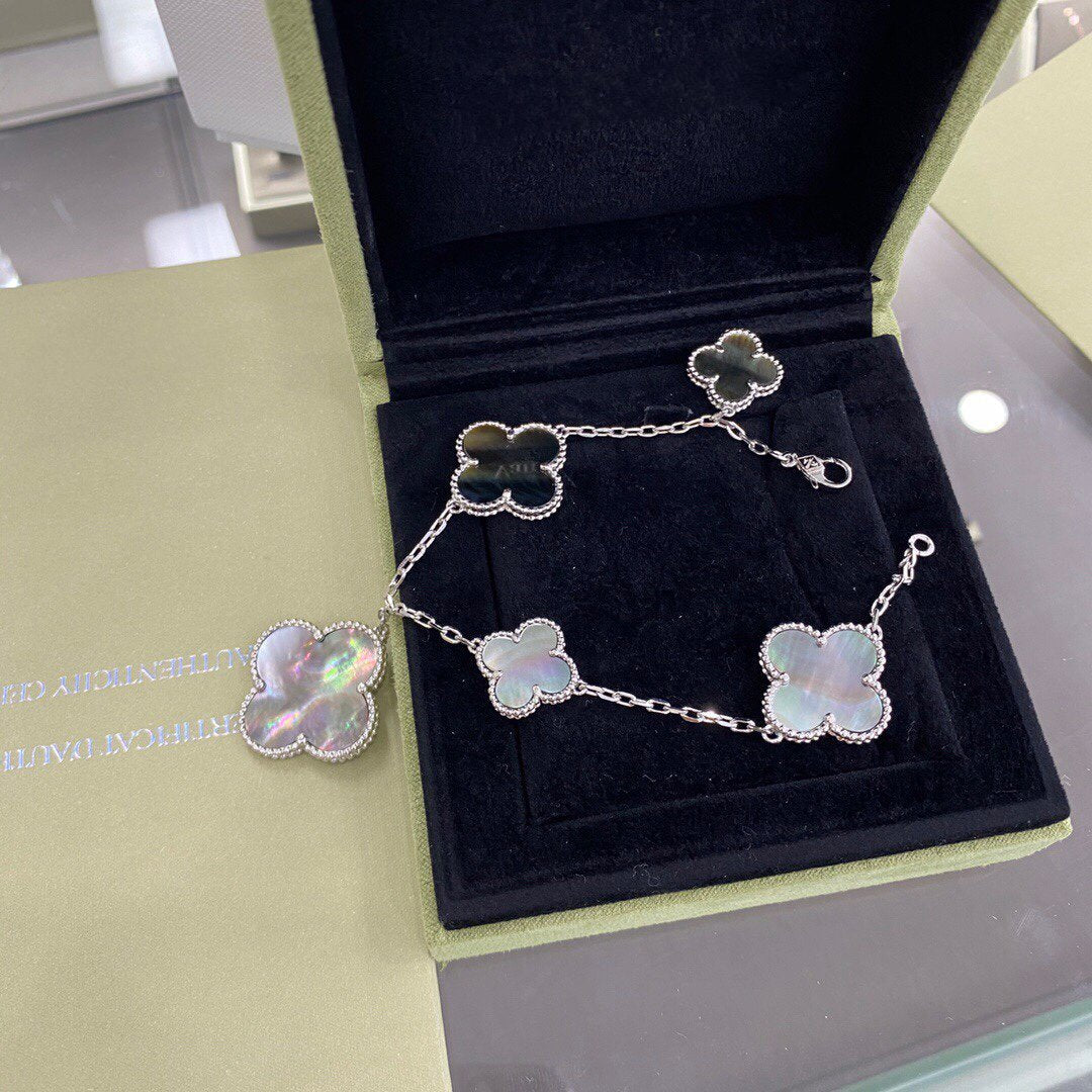 ⭐Miroze CLOVER 5 MOTIFS SIVLER DARK MOP BRACELET
