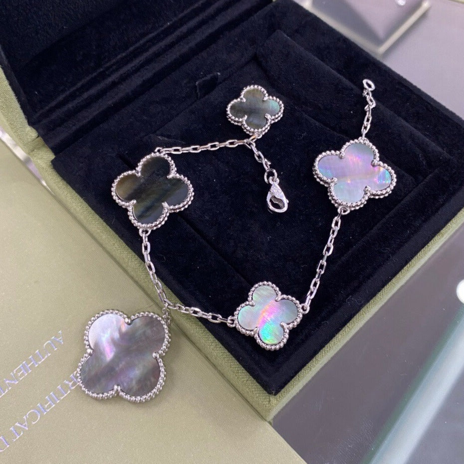 ⭐Miroze CLOVER 5 MOTIFS SIVLER DARK MOP BRACELET