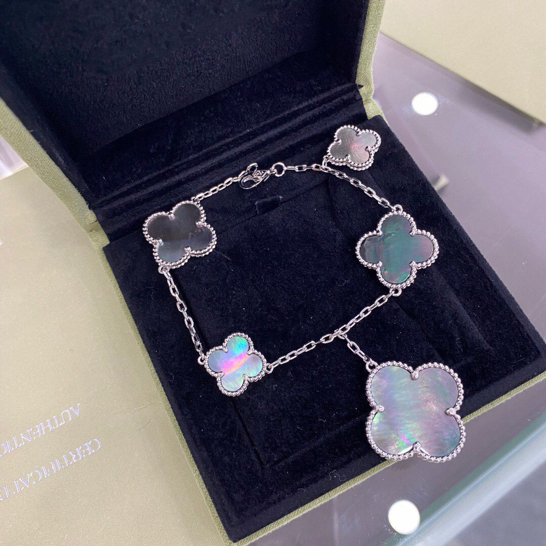 [⭐Miroze]CLOVER 5 MOTIFS SIVLER DARK MOP BRACELET