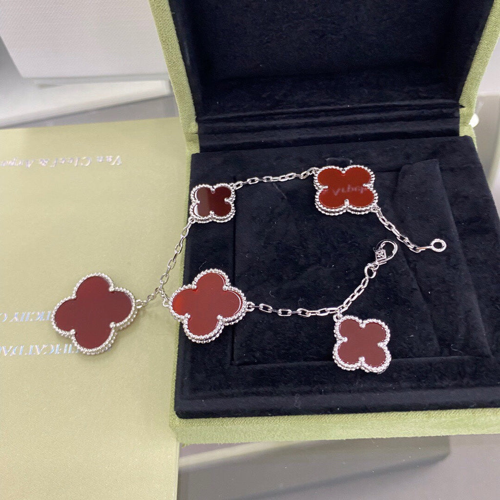⭐Miroze CLOVER 5 MOTIFS SIVLER CARNELIAN BRACELET
