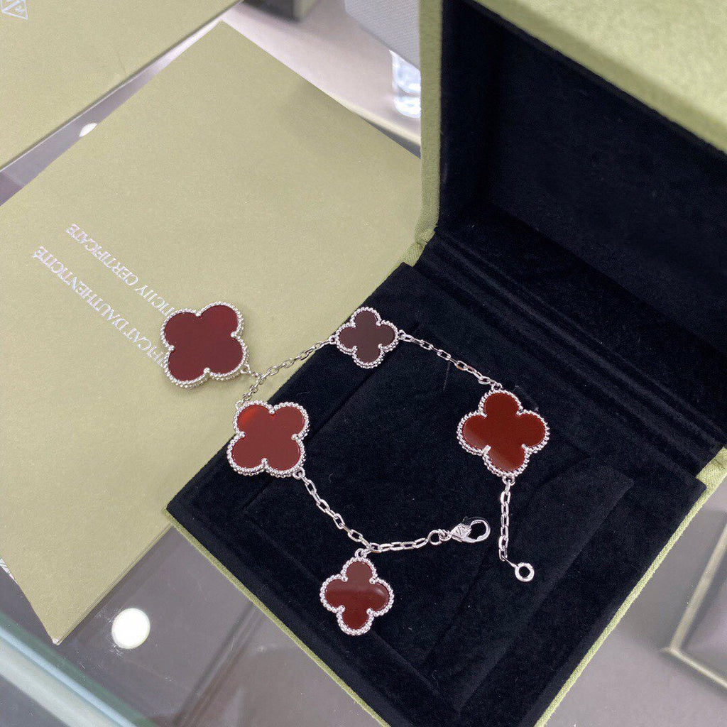 ⭐Miroze CLOVER 5 MOTIFS SIVLER CARNELIAN BRACELET