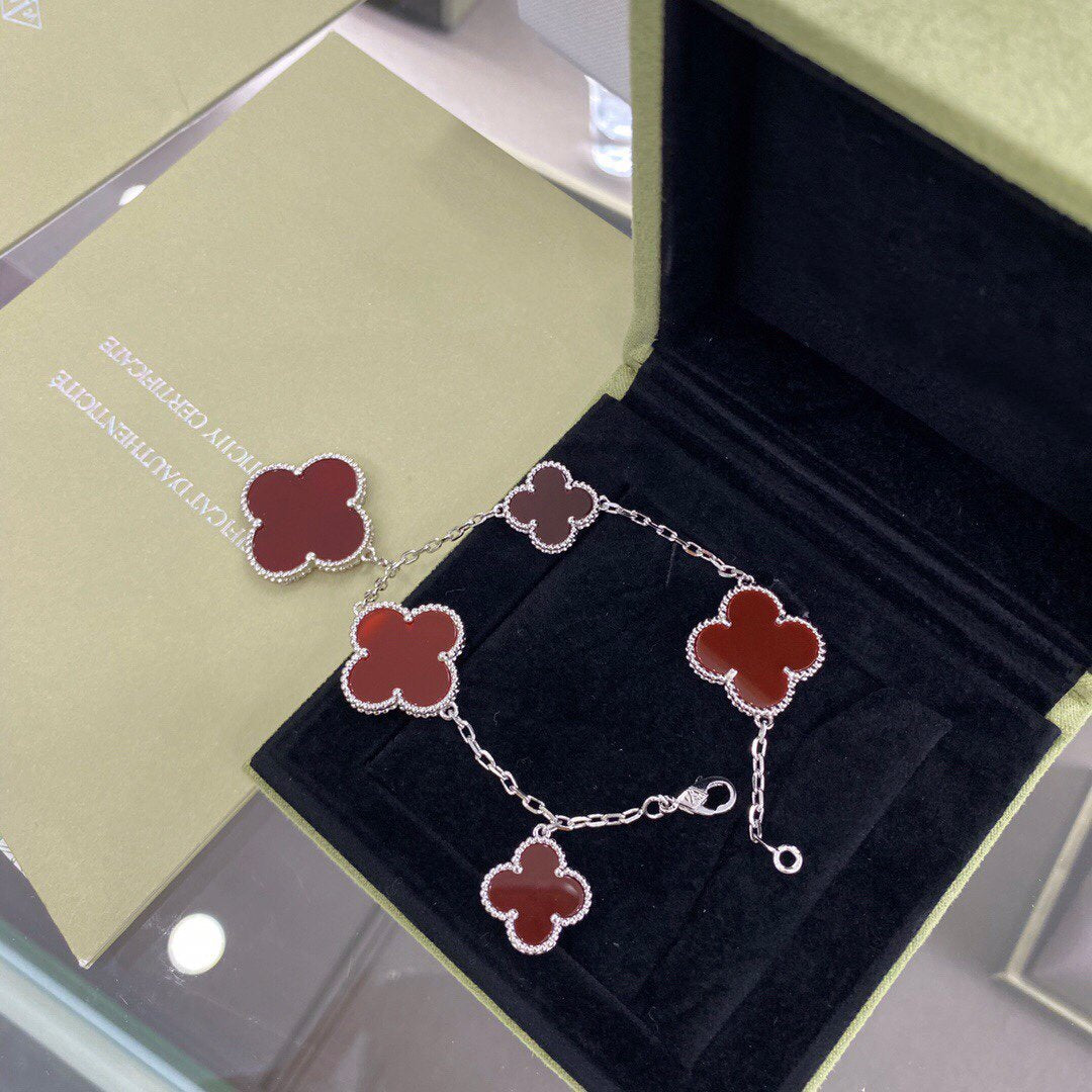 ⭐Miroze CLOVER 5 MOTIFS SIVLER CARNELIAN BRACELET