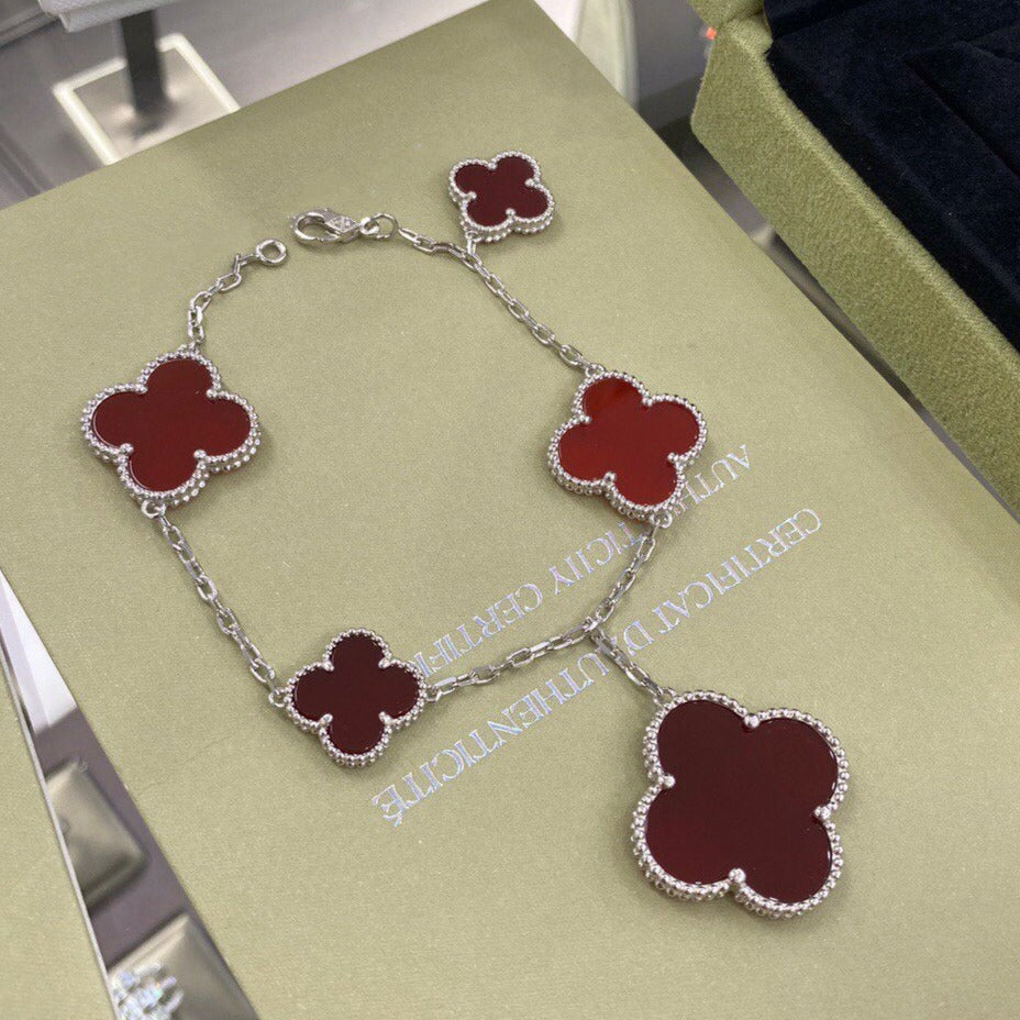 ⭐Miroze CLOVER 5 MOTIFS SIVLER CARNELIAN BRACELET