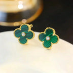 ⭐Miroze CLOVER MEDIUM 1 MOTIFS MALACHITE DIAMOND EARRINGS
