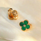 ⭐Miroze CLOVER MEDIUM 1 MOTIFS MALACHITE DIAMOND EARRINGS