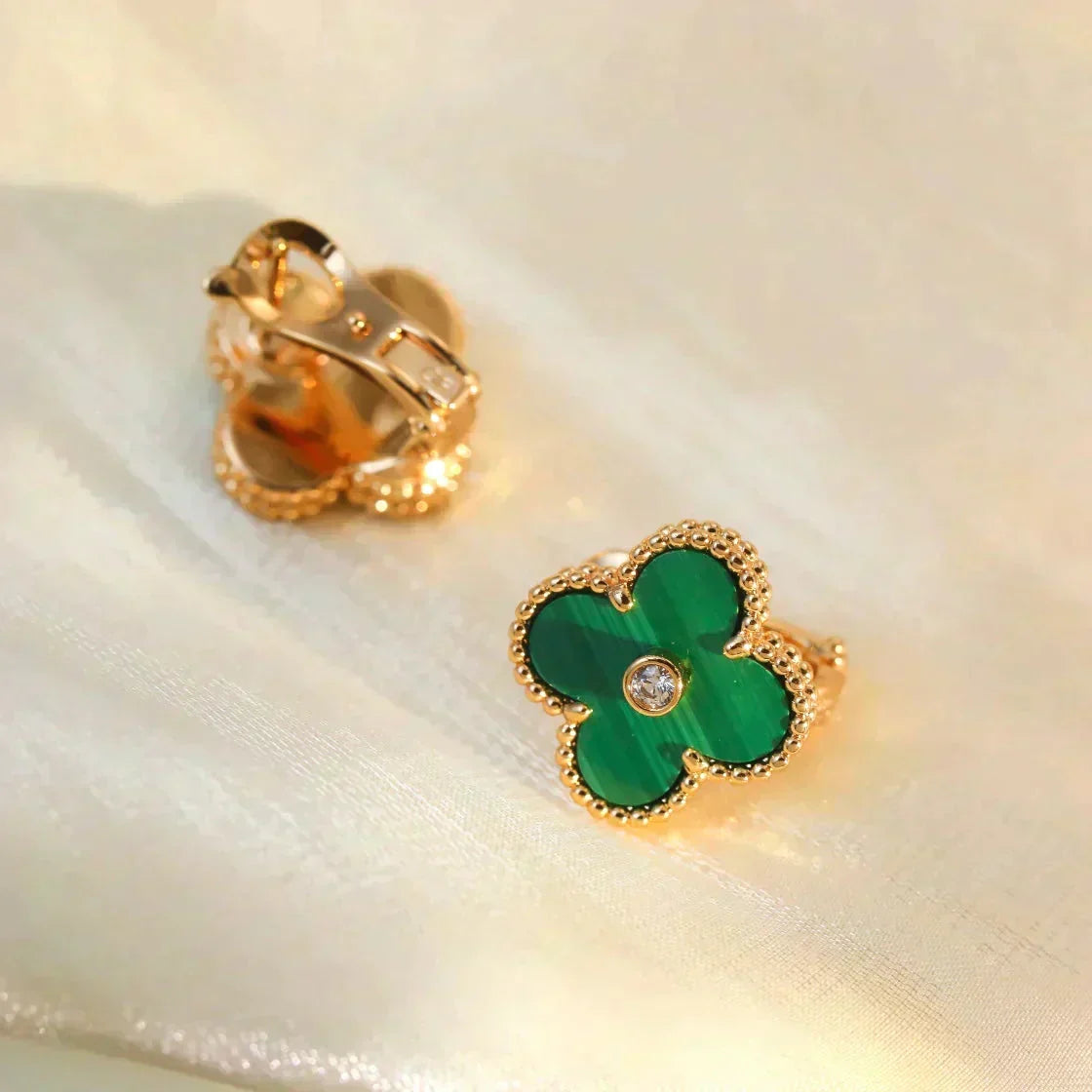 [⭐Miroze] CLOVER MEDIUM 1 MOTIFS MALACHITE DIAMOND EARRINGS