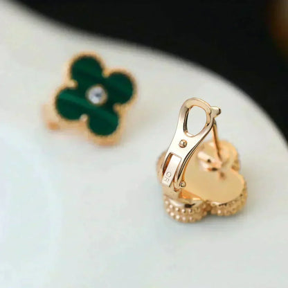 [⭐Miroze] CLOVER MEDIUM 1 MOTIFS MALACHITE DIAMOND EARRINGS