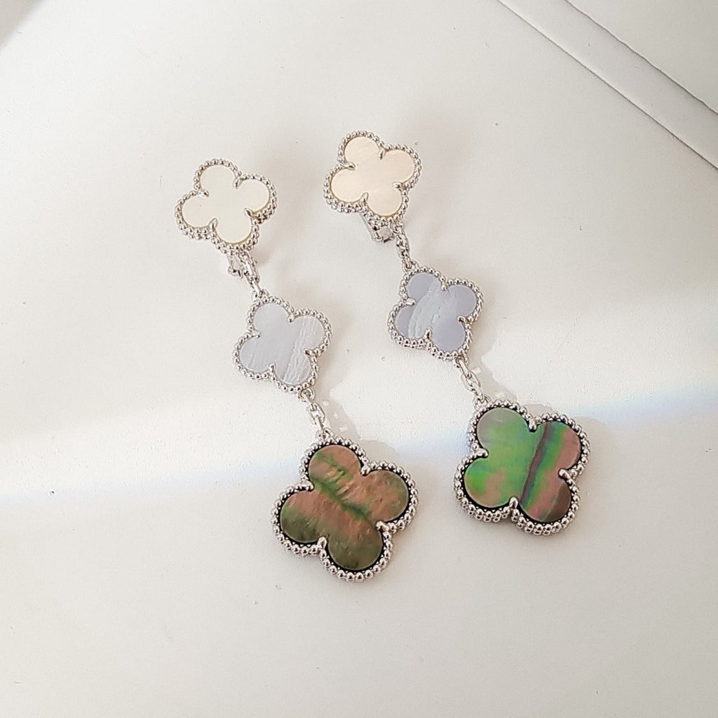 ⭐Miroze CLOVER 3 MOTIFS CHALCEDONY DARK MOP SILVER EARRINGS
