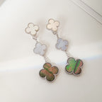 ⭐Miroze CLOVER 3 MOTIFS CHALCEDONY DARK MOP SILVER EARRINGS