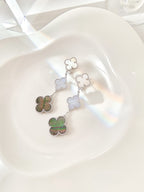 ⭐Miroze CLOVER 3 MOTIFS CHALCEDONY DARK MOP SILVER EARRINGS