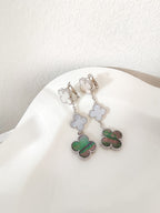 ⭐Miroze CLOVER 3 MOTIFS CHALCEDONY DARK MOP SILVER EARRINGS