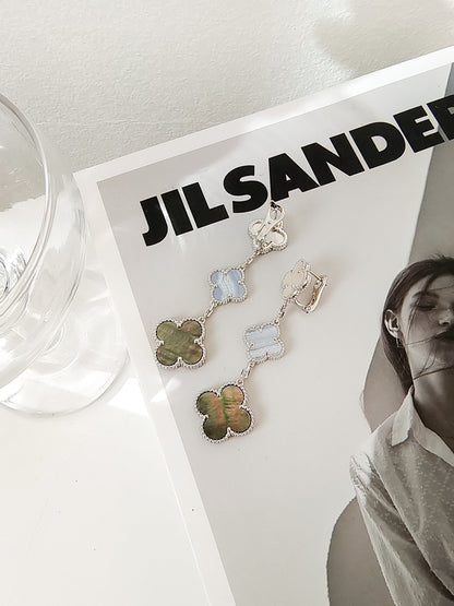 [⭐Miroze]CLOVER 3 MOTIFS CHALCEDONY DARK MOP SILVER EARRINGS