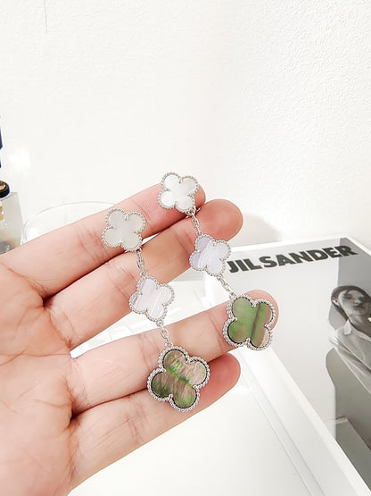 [⭐Miroze]CLOVER 3 MOTIFS CHALCEDONY DARK MOP SILVER EARRINGS