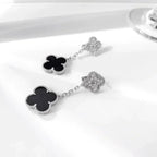 ⭐Miroze CLOVER 2 MOTIFS  DIAMOND ONYX EARRINGS SILVER