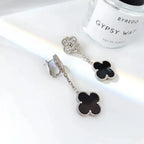 ⭐Miroze CLOVER 2 MOTIFS  DIAMOND ONYX EARRINGS SILVER