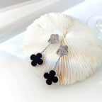 ⭐Miroze CLOVER 2 MOTIFS  DIAMOND ONYX EARRINGS SILVER