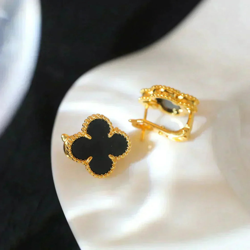 ⭐Miroze CLOVER MEDIUM 1 MOTIFS  ONYX STUD EARRINGS
