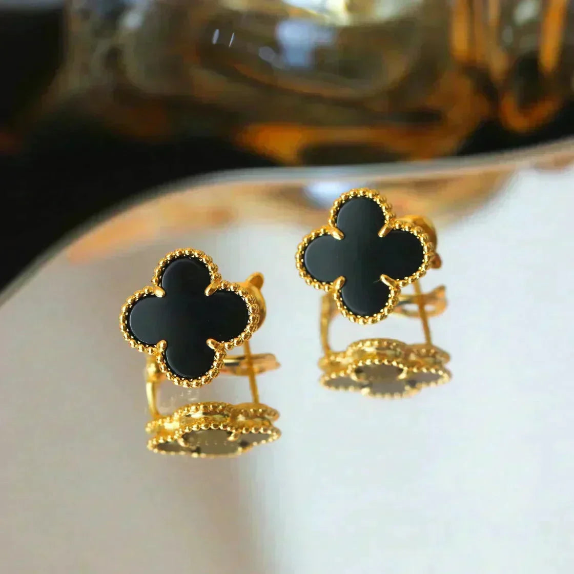 ⭐Miroze CLOVER MEDIUM 1 MOTIFS  ONYX STUD EARRINGS