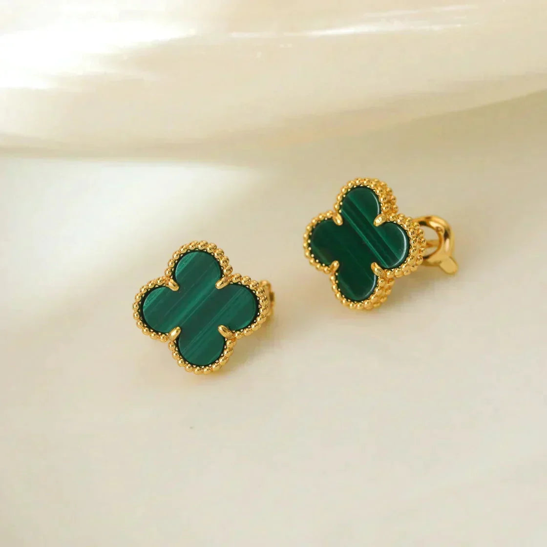 [⭐Miroze]CLOVER MEDIUM 1 MOTIFS MALACHITE  EARRINGS