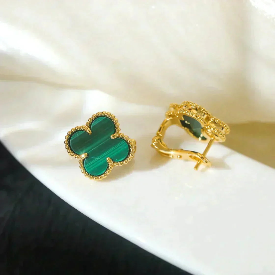 ⭐Miroze CLOVER MEDIUM 1 MOTIFS MALACHITE  EARRINGS