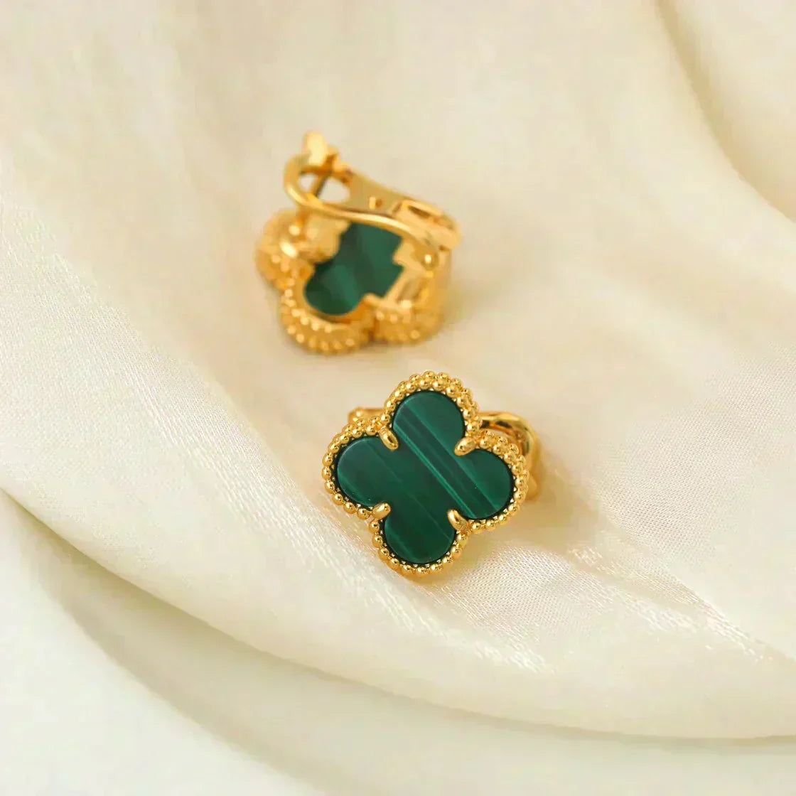 [⭐Miroze]CLOVER MEDIUM 1 MOTIFS MALACHITE  EARRINGS