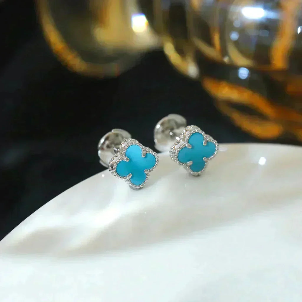 ⭐Miroze CLOVER MINI 9.5MM ONYX STUD EARRINGS SILVER