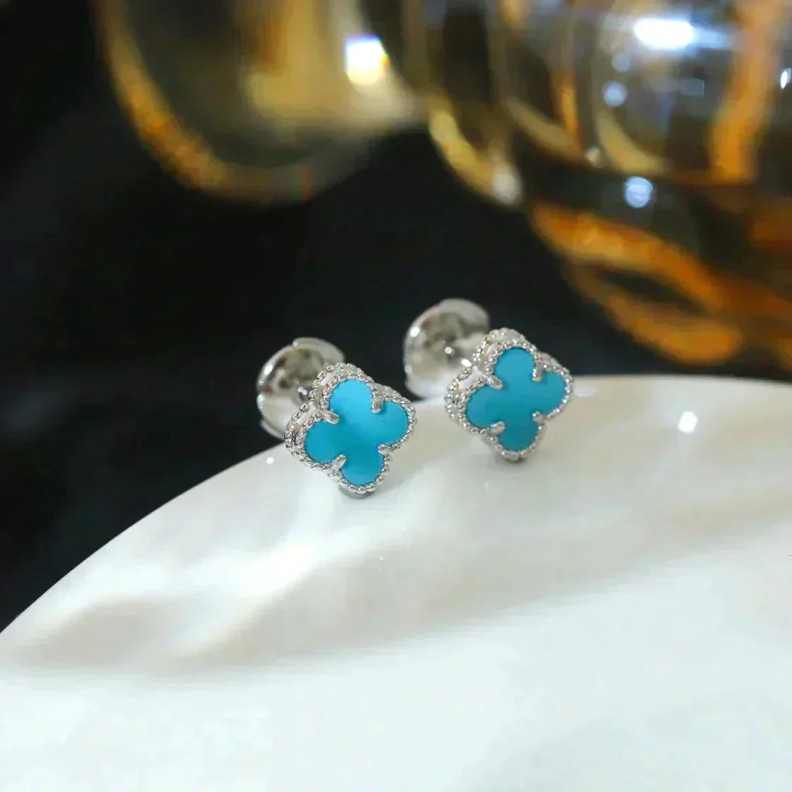 [⭐Miroze] CLOVER MINI 9.5MM ONYX STUD EARRINGS SILVER