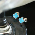 ⭐Miroze CLOVER MINI 9.5MM ONYX STUD EARRINGS SILVER