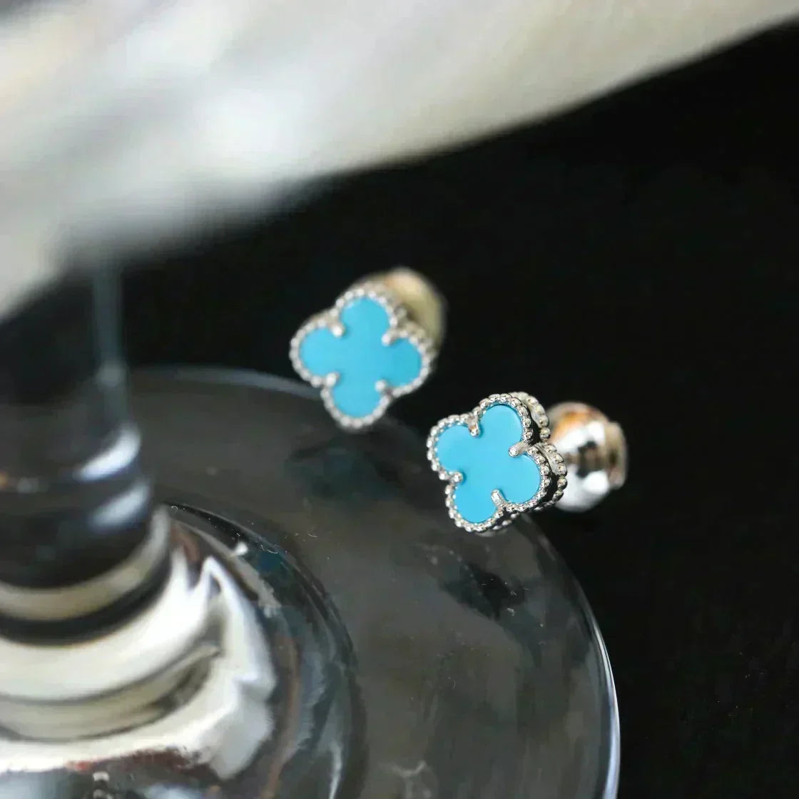 [⭐Miroze] CLOVER MINI 9.5MM ONYX STUD EARRINGS SILVER