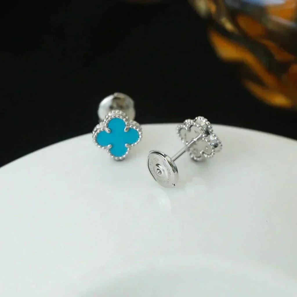 ⭐Miroze CLOVER MINI 9.5MM ONYX STUD EARRINGS SILVER