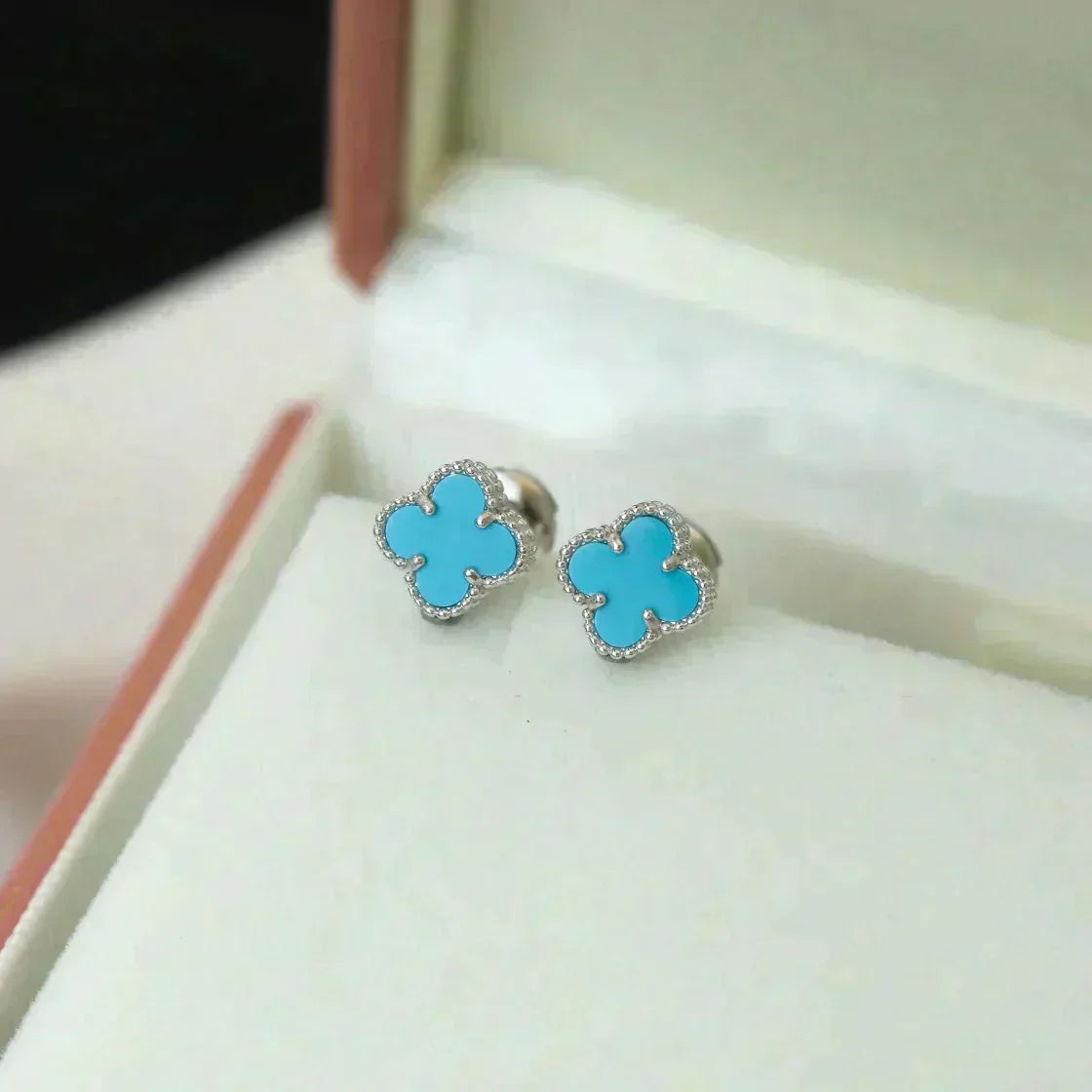 ⭐Miroze CLOVER MINI 9.5MM ONYX STUD EARRINGS SILVER