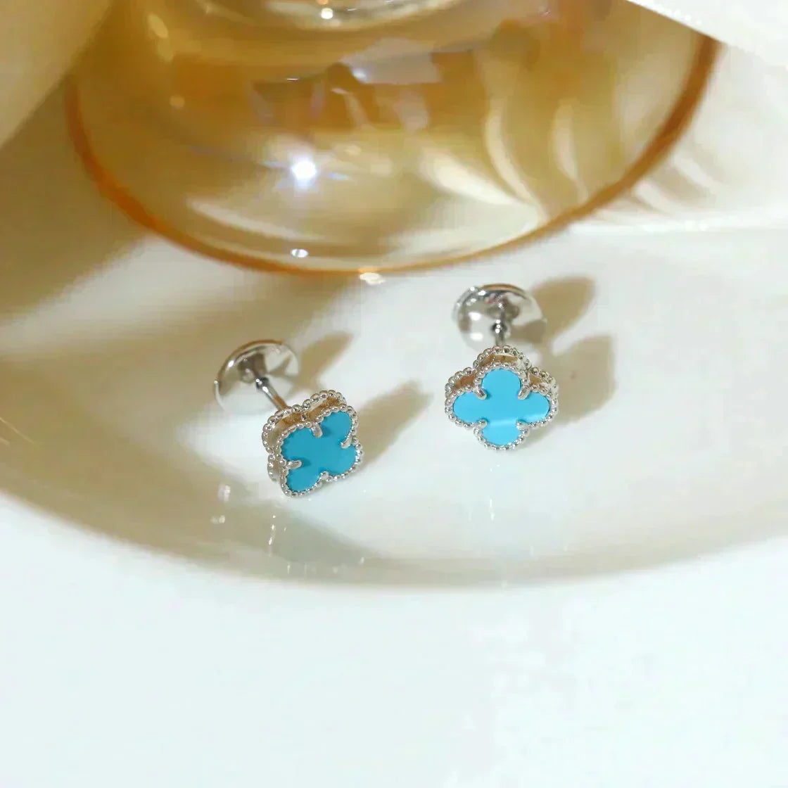 ⭐Miroze CLOVER MINI 9.5MM ONYX STUD EARRINGS SILVER