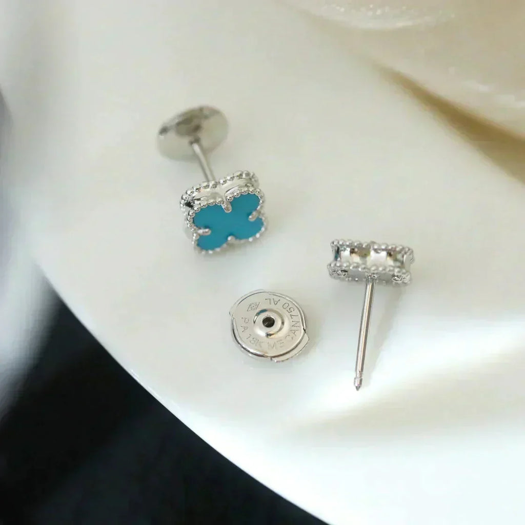 ⭐Miroze CLOVER MINI 9.5MM ONYX STUD EARRINGS SILVER