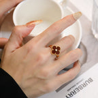 ⭐Miroze CLOVER CARNELIAN RING ROSE GOLD DIAMOND