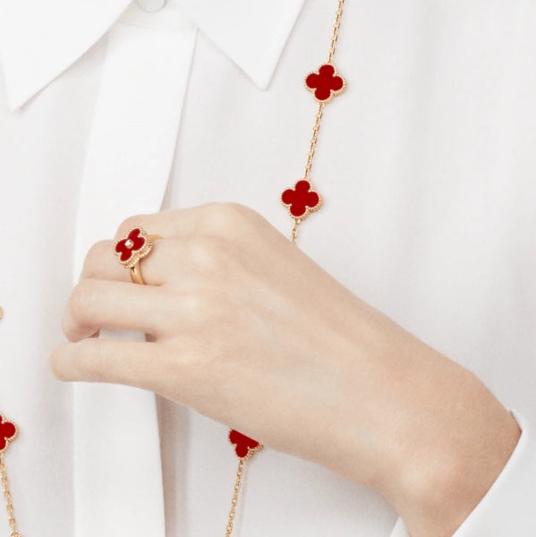 ⭐Miroze CLOVER CARNELIAN RING ROSE GOLD DIAMOND