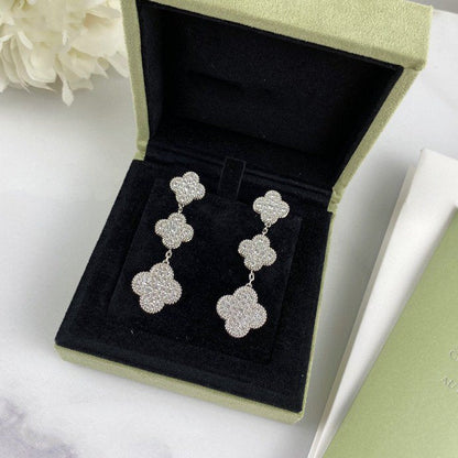 [⭐Miroze] CLOVER 3 MOTIF DIAMOND SILVER DROP EARRINGS