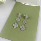 ⭐Miroze CLOVER 3 MOTIF DIAMOND SILVER DROP EARRINGS