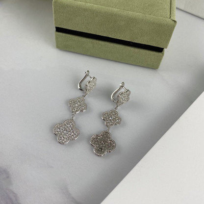 [⭐Miroze] CLOVER 3 MOTIF DIAMOND SILVER DROP EARRINGS