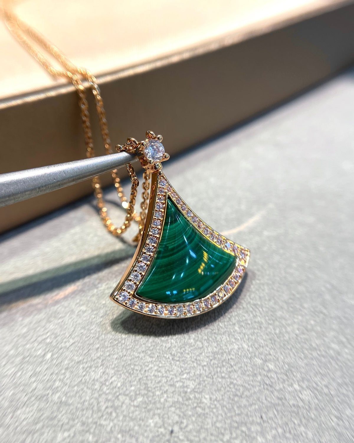 [⭐Miroze]DREAM MALACHITE DIAMOND PAVED PINK GOLD NECKLACE