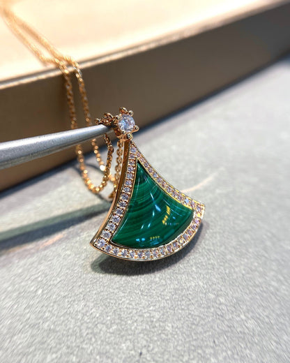 [⭐Miroze]DREAM MALACHITE DIAMOND PAVED PINK GOLD NECKLACE