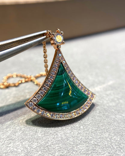 [⭐Miroze]DREAM MALACHITE DIAMOND PAVED PINK GOLD NECKLACE