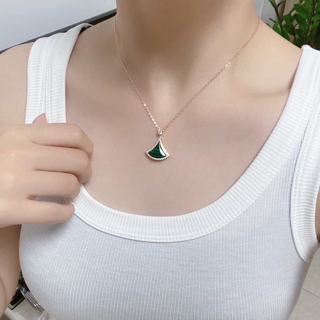 [⭐Miroze]DREAM MALACHITE DIAMOND PAVED PINK GOLD NECKLACE